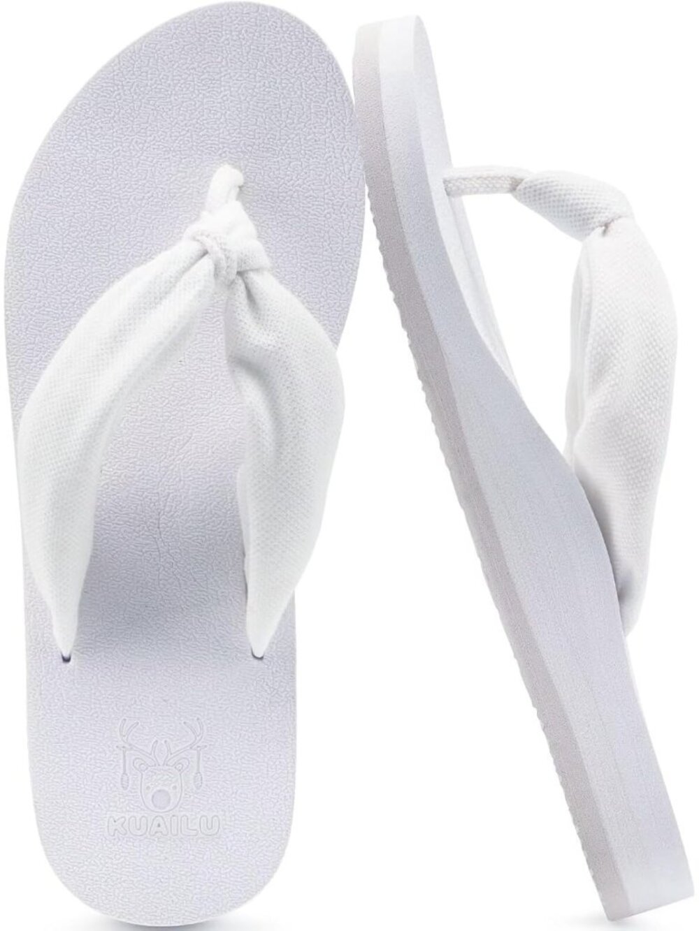Women's White Fabric Arch Support Yoga Mat Beach Walking Flip Flops Sandals